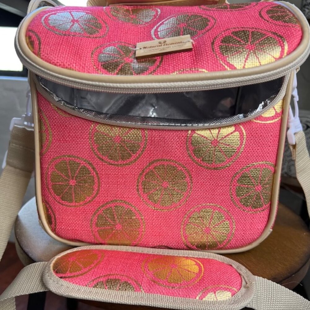 Natural Elements Pink & Gold Flowered, Metallic, Insulated  Picnic/Lunch Bag
